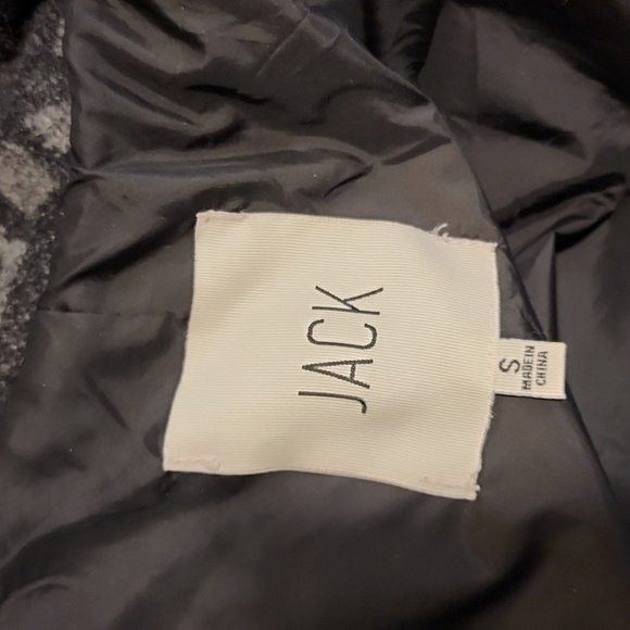 Jack Wool Mix Jacket Size Small Black Grey Argyle Faux Fur Attached Hood - Picture 3 of 7